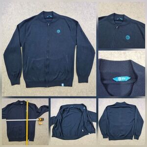 AT&T Sweater Mens XL Navy Blue Full Zip Mock Neck Knit Logo Jacket Pockets